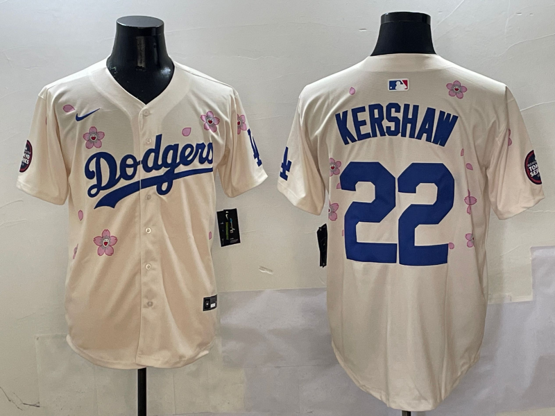 Men's Los Angeles Dodgers Clayton Kershaw #22 Cream Jersey